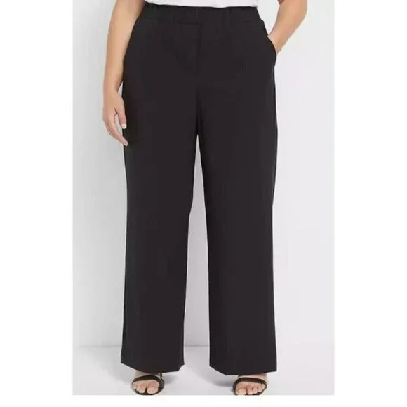 Lane Bryant Wide Leg On The Go Mid Rise Draped Trouser Pants Black Size … - Picture 1 of 12